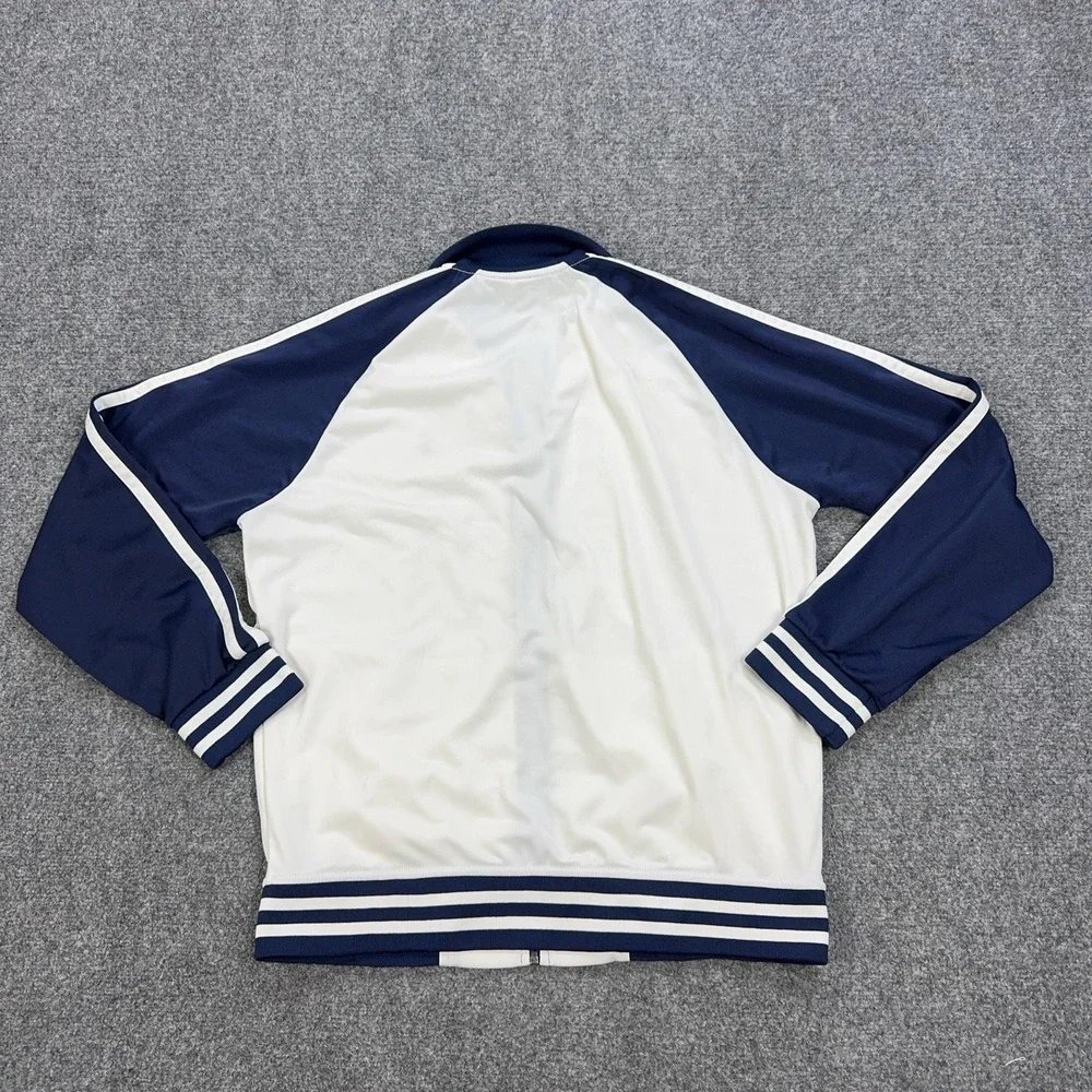 VTG Polo Ralph Lauren Track Jacket Mens L White Navy Full Zip Striped Colorblock